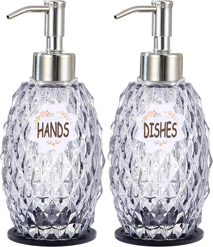 MALACHI Soap Dispenser Set, Crystal-Textured Diamond Glass by MALACHI