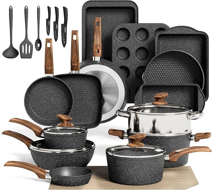 MAISON ARTS 30 Piece Pots and Pans Set Non Stick, Kitchen Cookware & Bakeware by MAISONARTS