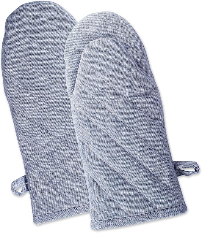 DII 100% Cotton Solid Chambray Kitchen Set, Oven Mitts, 2 Piece by DII