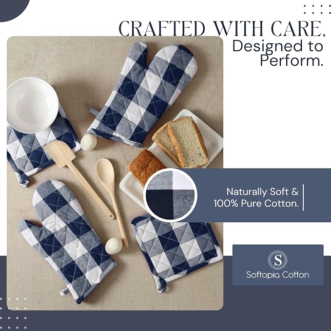 Oven Mitt & Pot Holder Buffalo Plaid Check 100% Cotton Heat Resistant Oven - Image 3