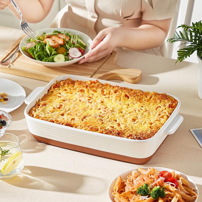 MALACASA Baking Dish 4.8 Qt Ceramic Casserole & Lasagna Pan, 9x13 Inch Deep - Image 8