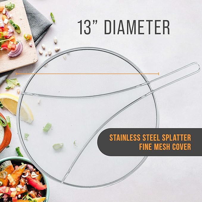 U.S. Kitchen Supply Stainless Steel Splatter Guard 13" Fine Mesh Cover - Image 2