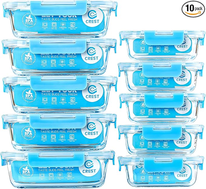 C CREST Glass Meal Prep Containers, Glass Food Storage Containers by CCREST
