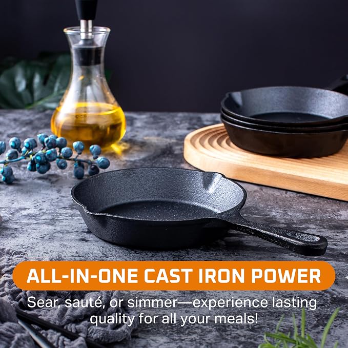 Bruntmor Cast Iron Frying Pan Set of 4-6x4 Inch Black Pre-Seasoned Skillets - Image 4