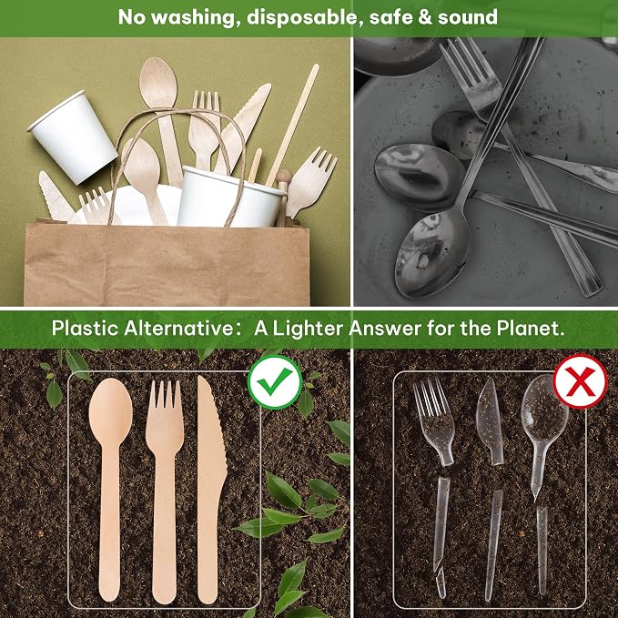 Disposable Wooden Utensils Set, Compostable Utensils, Disposable Cutlery - Image 9