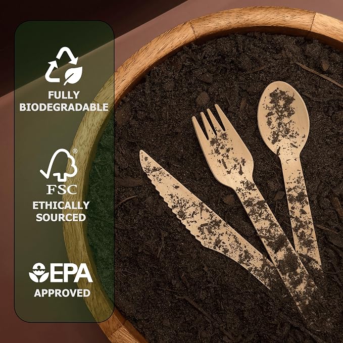 Disposable Wooden Cutlery Set 360 PCS - Image 3