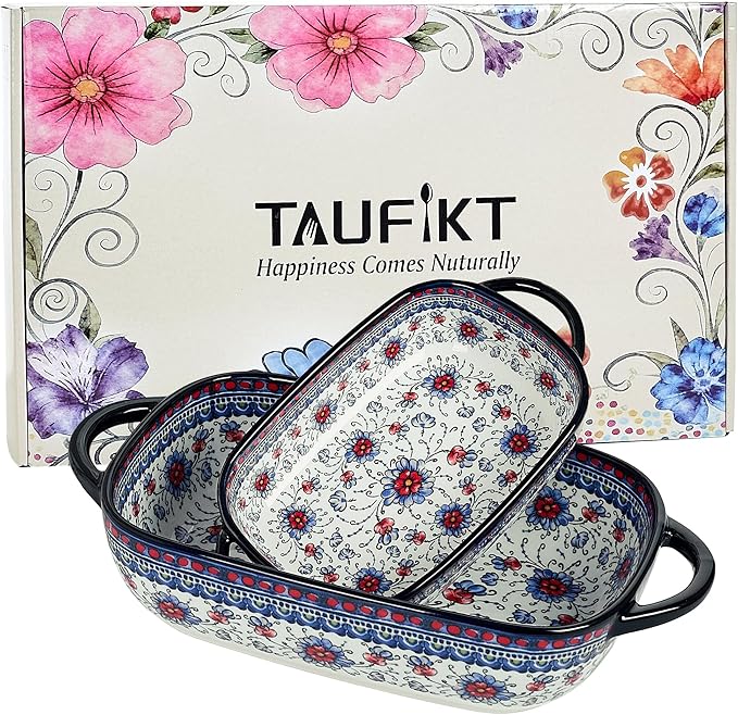 Ceramic Casserole Dishes for Oven, Hand-painted Polish Pottery Baking Dish Set by TAUFIKT