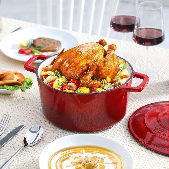 Velaze 6 QT Enameled Cast Iron Dutch Oven, Dual Handles Pot - Image 7