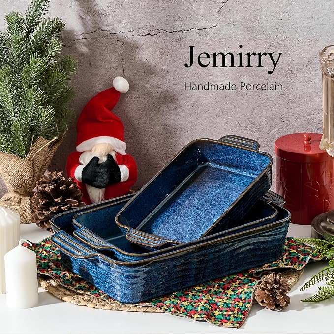 Kiln-Transformed Blue Ceramic Baking Dish Set of 3, Casserole Dishes - Image 7