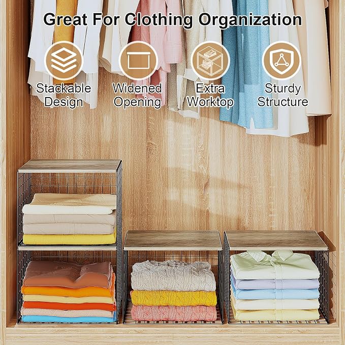 4PCS Wider Closet Organizers and Storage, Stackable Closet Shelf Organizer - Image 3
