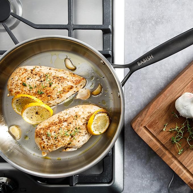 Babish 10-Inch Tri-Ply Stainless Steel Frying Pan - Image 3
