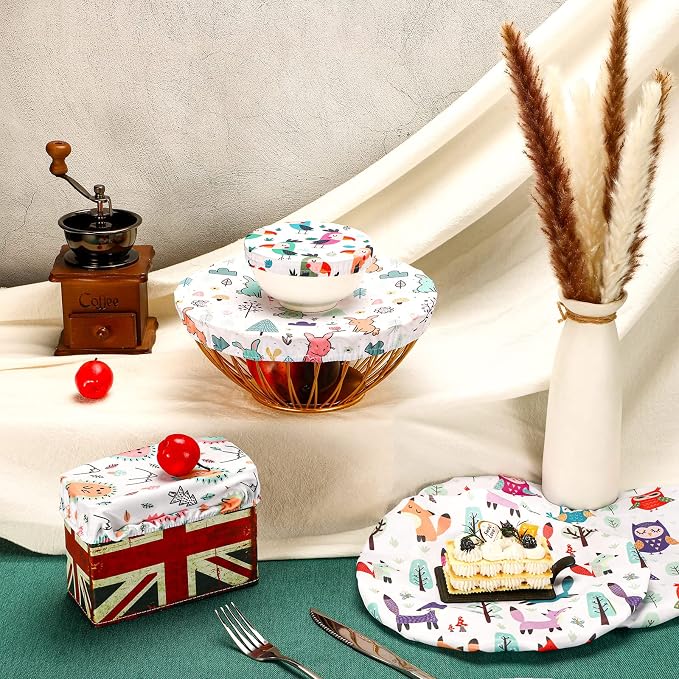 Patelai 10 Pcs Bowl Covers Reusable in 5 Size Stretch Cloth Fabric Elastic Food - Image 6