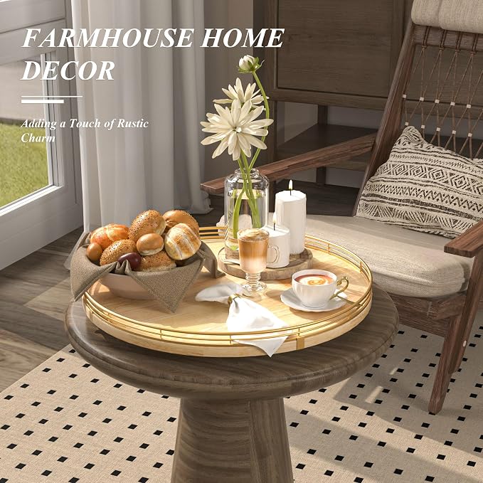 16 Inch Rustic Lazy Susan Turntable – Solid Oak & Iron Wood Rotating Tray - Image 4