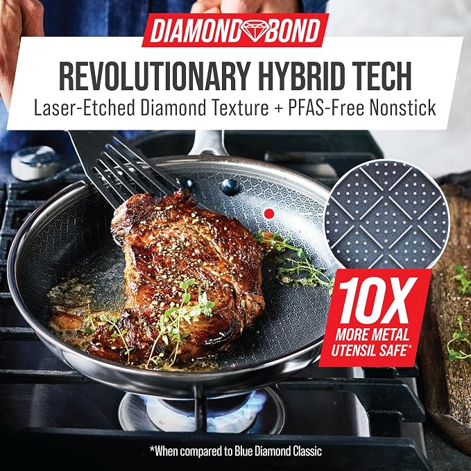 Blue Diamond Hybrid Nonstick Stainless Steel 8” Frying Pan, PFAS-Free Ceramic - Image 2