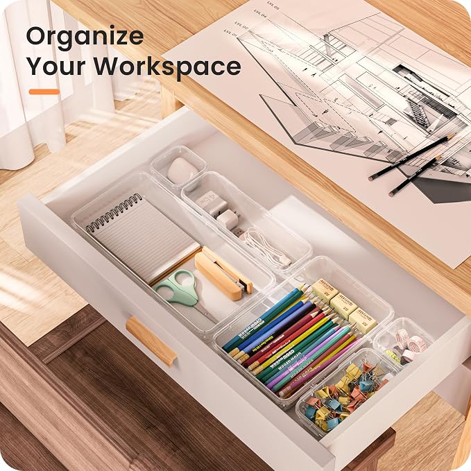 A-LuGei 【46PCS & 5Sizes Clear Drawer Organizer, 【Hold 277 Items】 Makeup - Image 2