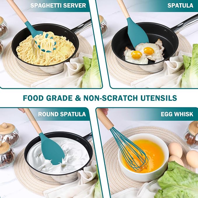 Herogo 8 Pcs Non-Stick Silicone Kitchen Utensils Set, Heat-Resistant Food-Grade - Image 4