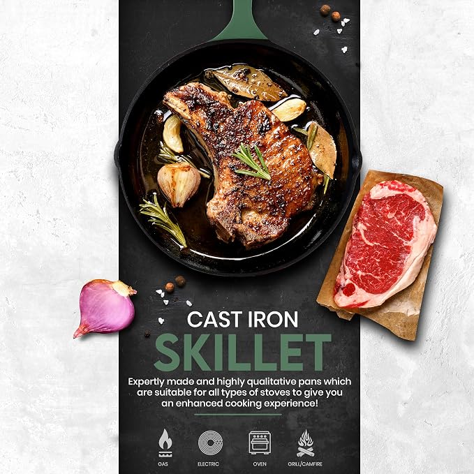 Utopia Kitchen Cast iron Skillets 3 Piece Set, Chefs Pan, Pre Seasoned Cast - Image 5