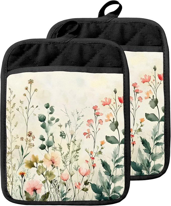 Watercolor Rustic Floral Pot Holders by Unknown