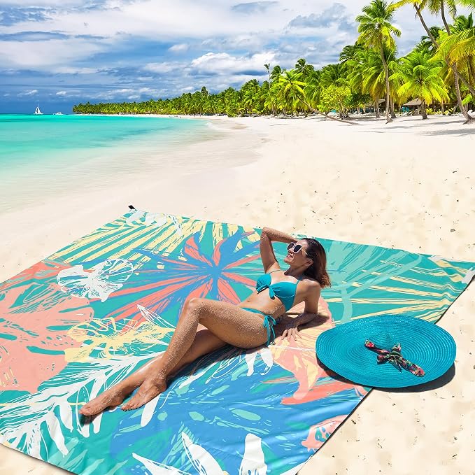HIHOHO Beach Blanket Waterproof Sandproof Extra Large Beach Mat 79" X - Image 5
