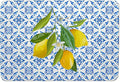 Blue and White Floral Lemon Dish Drying Mat, Mediterranean Tiles Coffee Bar Mat by Unknown