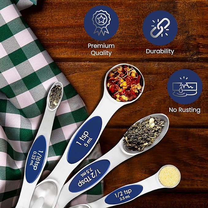 Magnetic Measuring Spoons Set of 9 Stainless Steel Dual-Sided Stackable - Image 3
