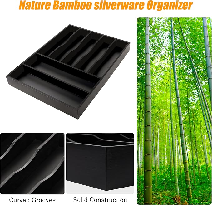 Bellsal Bamboo Silverware Drawer Organizer, Utensil Kitchen Drawer Organizer - Image 5