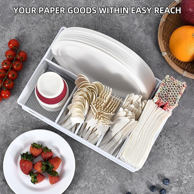 VIKEYHOME Paper Plate Organizer, Metal Silverware Caddy - Image 6