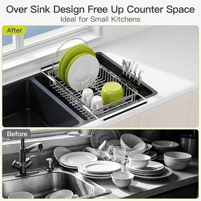 Expandable Stainless Steel Dish Drying Rack Over The Sink - Image 2