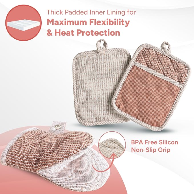 Casa Platino Potholders for Kitchens, 8-Piece – 500°F Heat Resistant Oven Mitts - Image 3