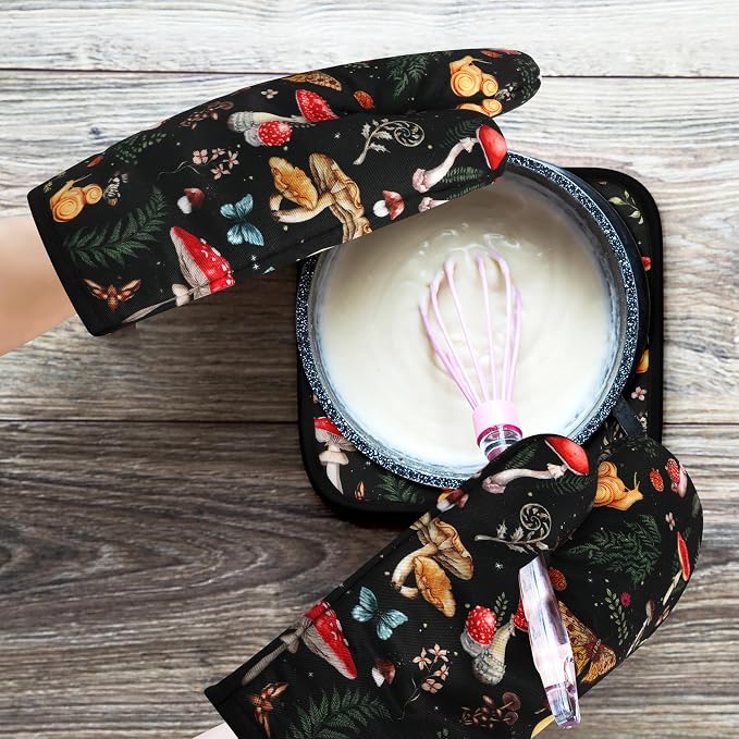 Mushroom Oven Mitts and Pot Holders Sets Cute Oven Gloves Heat Resistant 4 Pcs - Image 7