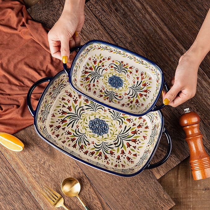 Baking Dish Ceramic Baking Pan Blue Casserole Dish Rectangular Baking Set 2pcs - Image 5