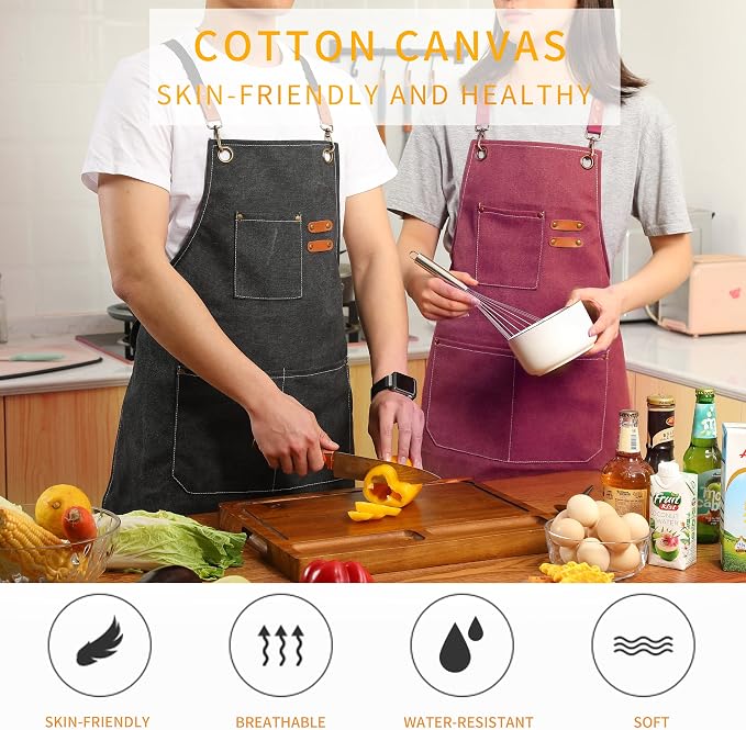 Tosewever Canvas Cross Back Chef Cotton Aprons - Image 7