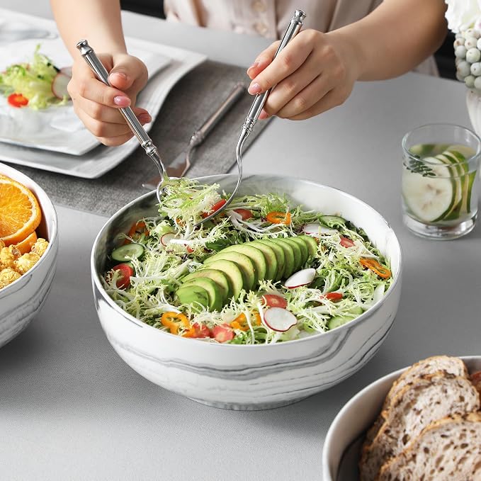MALACASA Salad Bowls, 114 OZ Extra Large Serving Bowls Set of 2, Porcelain - Image 5