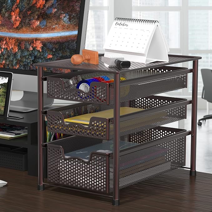 Simple Houseware Stackable 3 Tier Sliding Basket Organizer Drawer - Image 2