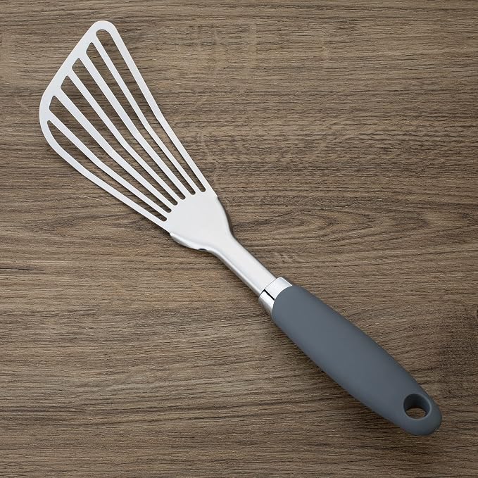 304 Stainless Steel Fish Spatula, Non-Slip Ergonomic Handle Slotted Spatula - Image 5