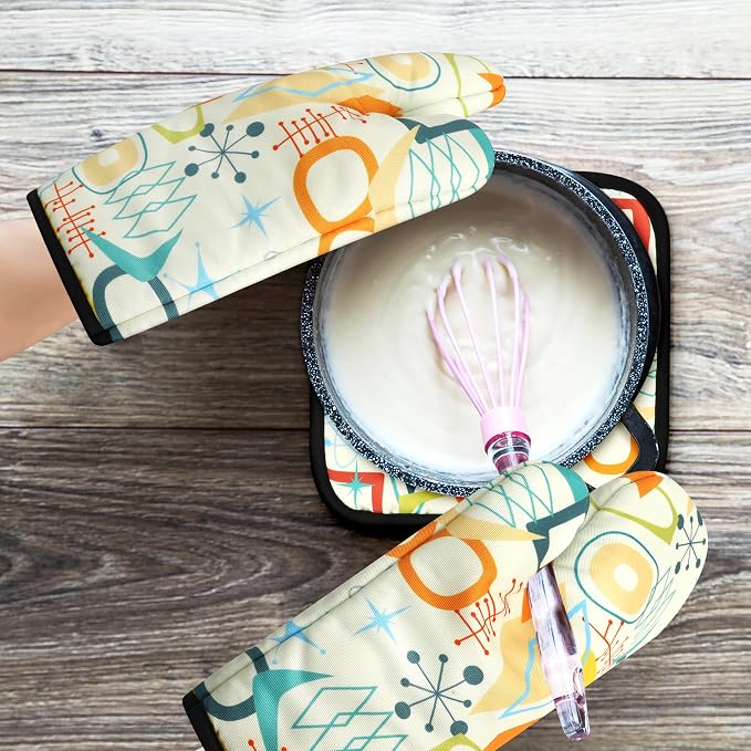 Mid Century Modern Oven Mitts and Pot Holders Sets Washable Oven Gloves Heat - Image 7
