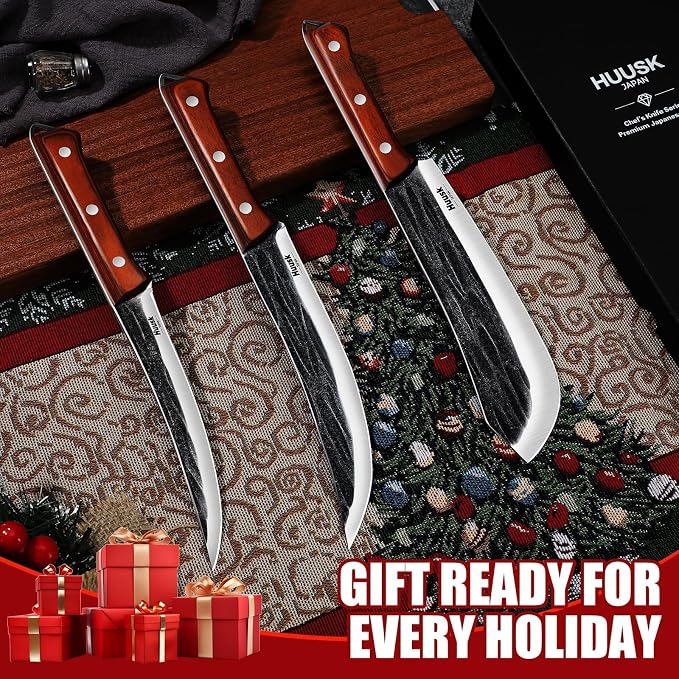 Huusk Butcher Knife Set for Meat Cutting, Hand-forged Kitchen Knive Set - Image 2