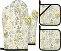 Vintage Wild Floral Oven Mitts and Pot Holders Sets Green Botanical Butterfly by Imvertu