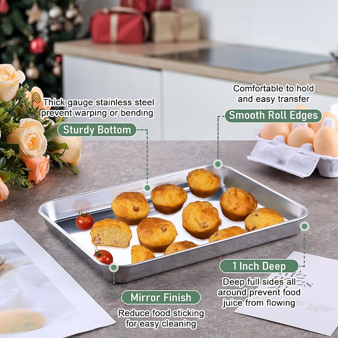Homikit Cookie Sheet with Rack, 10 x 8 Inch Stainless Steel Cookie Sheets with - Image 3