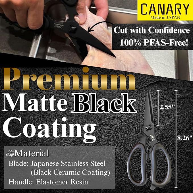 CANARY Japanese Kitchen Scissors All Purpose Heavy Duty 8.2" Matte Black - Image 3