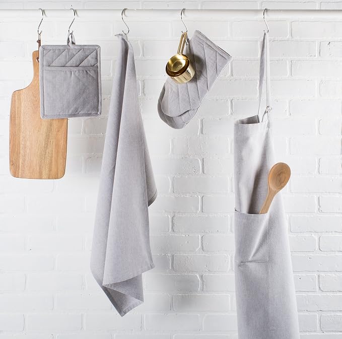 DII 100% Cotton Solid Chambray Kitchen Set, Potholders, 2 Piece - Image 5
