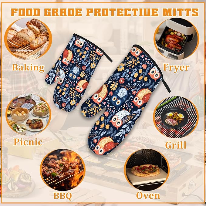 Colorful Cute Owl Oven Mitts and Pot Holders, Heat Resistant Oven Mitts Gloves - Image 5
