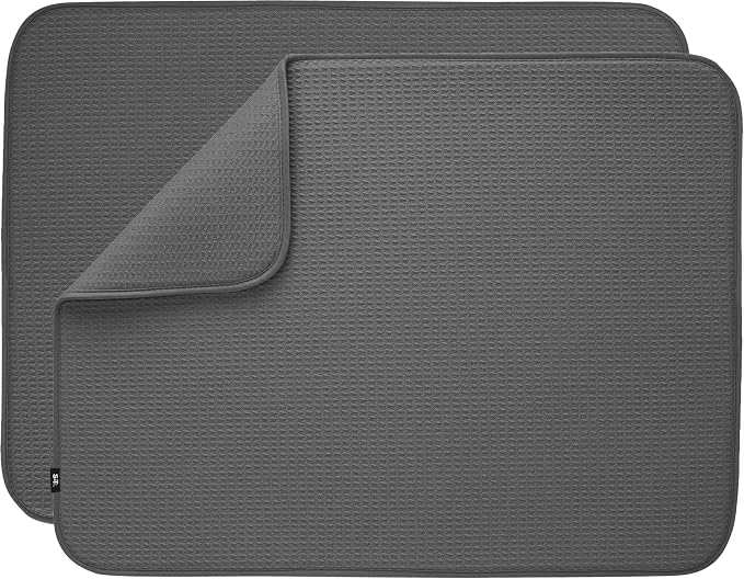 S&T INC. Dish Drying Mat XL 2 Pack, 18” x 24”, Absorbent Microfiber Kitchen by STINC