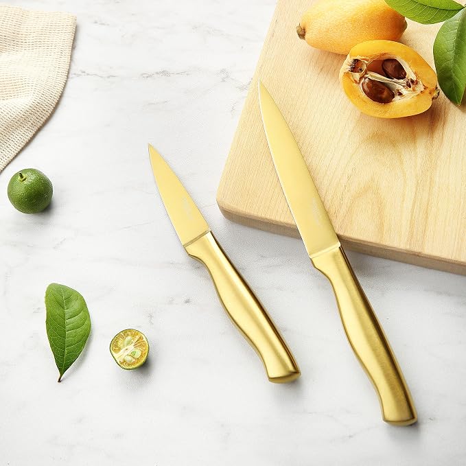 Marco Almond® Gold Knife Set, Knife Block Set MA21, Titanium Coated 14 Pieces - Image 8