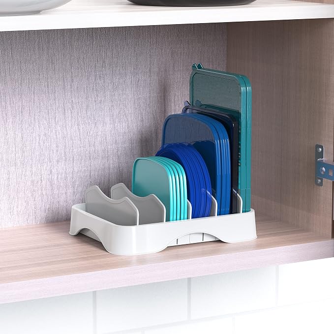 Simple Houseware Food Container Lid Organizer, Adjustable Dividers Lids Storage - Image 3