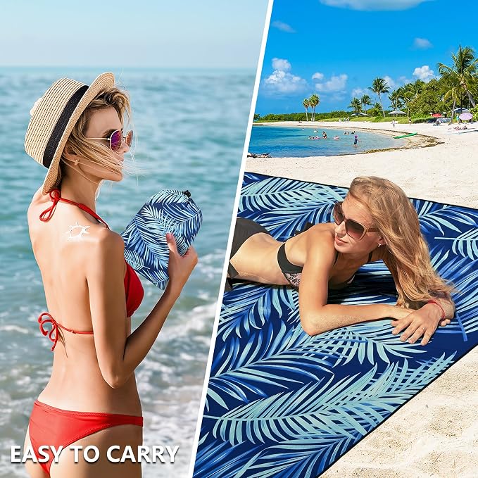 WIWIGO Beach Blanket Waterproof Sandproof Beach Mat 79" X 83"/10'x9'for 2-8 - Image 4