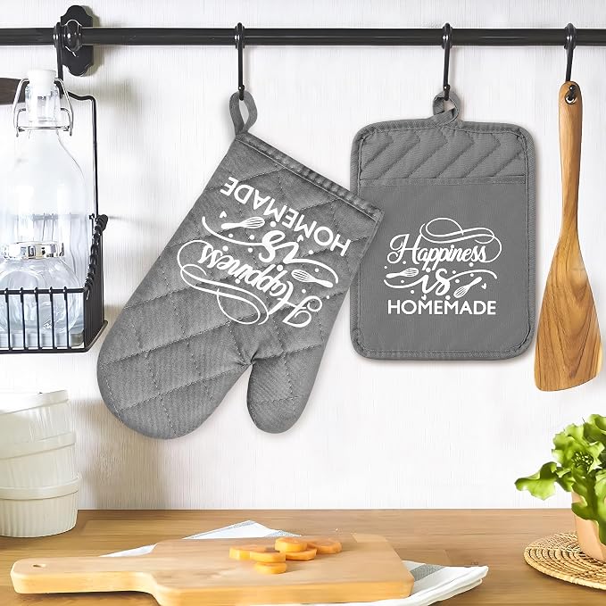 GROBRO7 6Pcs Cotton Oven Mitts and Pot Holders Set Happiness is Homemade Heat - Image 5