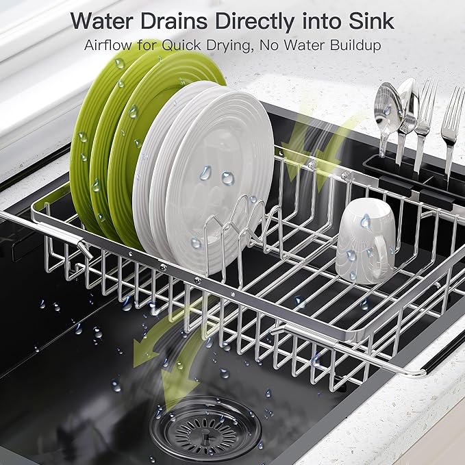 Expandable Stainless Steel Dish Drying Rack Over The Sink - Image 6