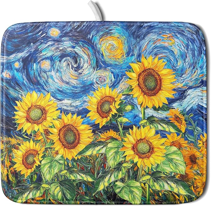 Sunflower Dish Drying Mat for Kitchen Counter 18x16 Inch Starry Night Drying Mat by Trongr