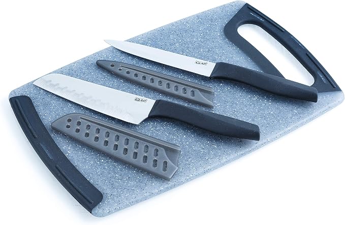 Glad Knife Set with Cutting Board, 5 Pieces | Sharp Santoku and Utility Knives - Image 2